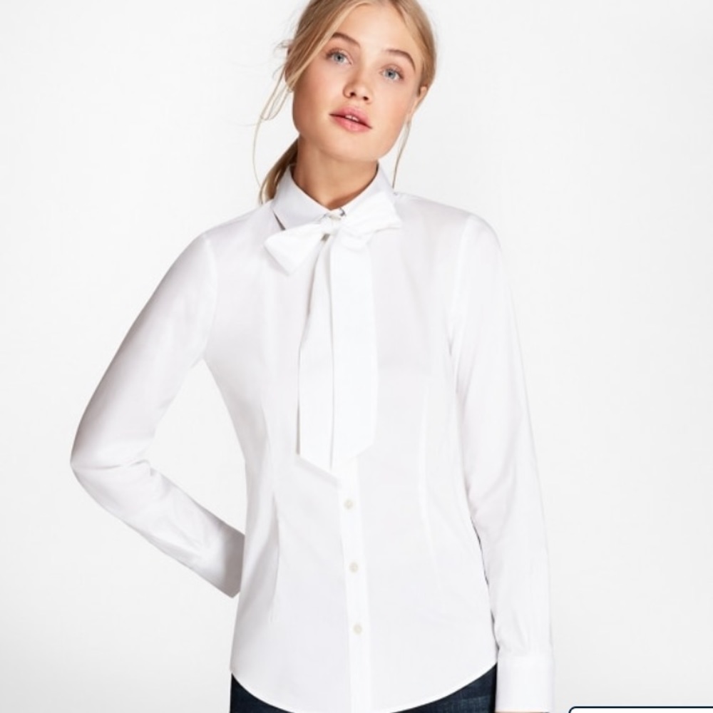 Brooks Brothers Bow-Neck Stretch Cotton Shirt